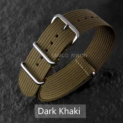 Durable Ribbed Nylon Watch Band - Comfortable & Washable Military - Style Strap for Men (Dark Khaki)