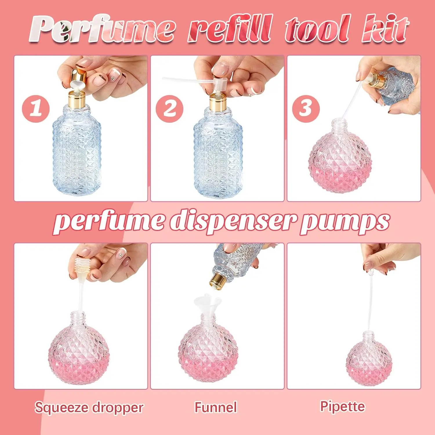 Perfume Refill Pump Tool 25/50PCS perfume refill pump tool transfer kits including funnel dispensing pump syringe dropper and squeeze dropper