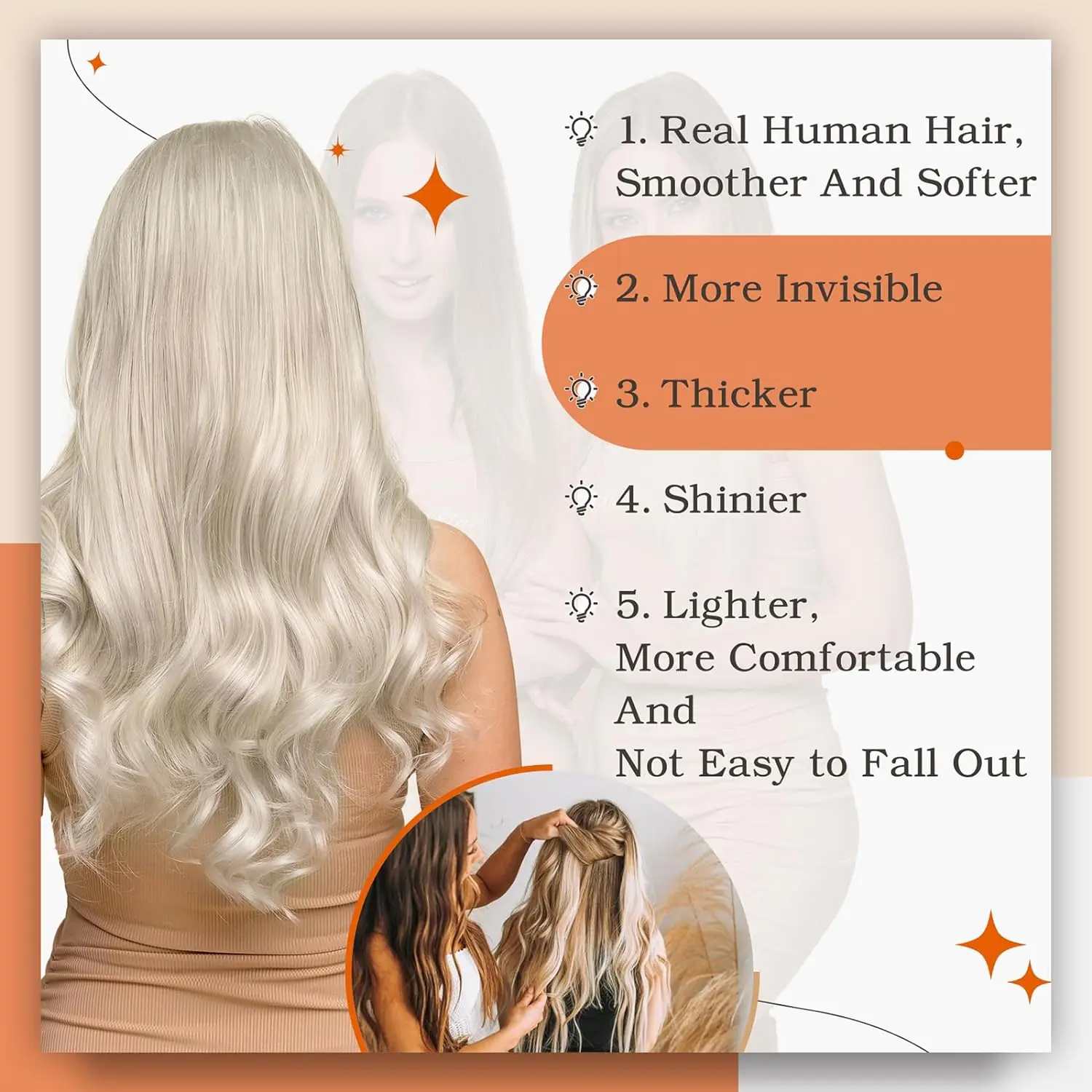 Human Hair Extensions Tape in Invisible Double Sided Silky Straight