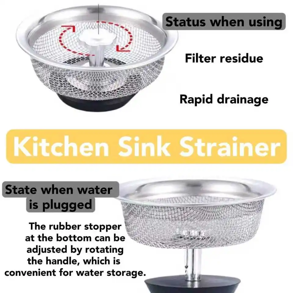 Stainless Steel Sink Strainer With Handle & Stopper Mesh Sink Filter Screen Anti-clogging Filters Floor Drains Waste Hole Trap,sink filter,sink strainer,floor drain filter,kitchen sink strainer