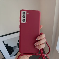 Soft Silicone Lanyard Cord Strap Phone Case with Rope Cover - Note 20 (Wine Red)