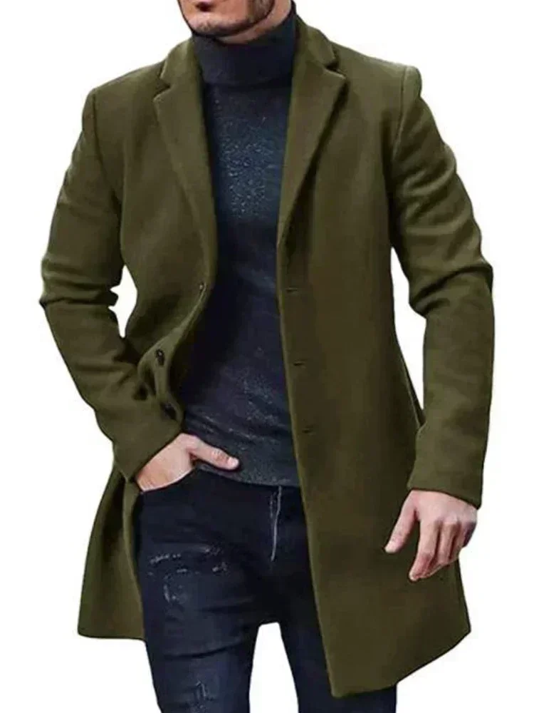 New 2024 spring Autumn Men's Long Single-breasted Jacket Solid Button Coats Casual Loose Man trench over coat Outerwear Clothing