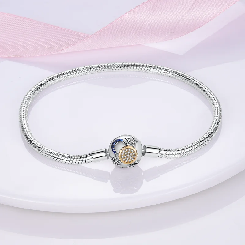 Armband Silber 925 Original 17-20CM Star Mond Sonne Vier Kleeblatt Grün Zirkon Armbänder Fit DIY Charme geburtstag Schmuck Geschenke