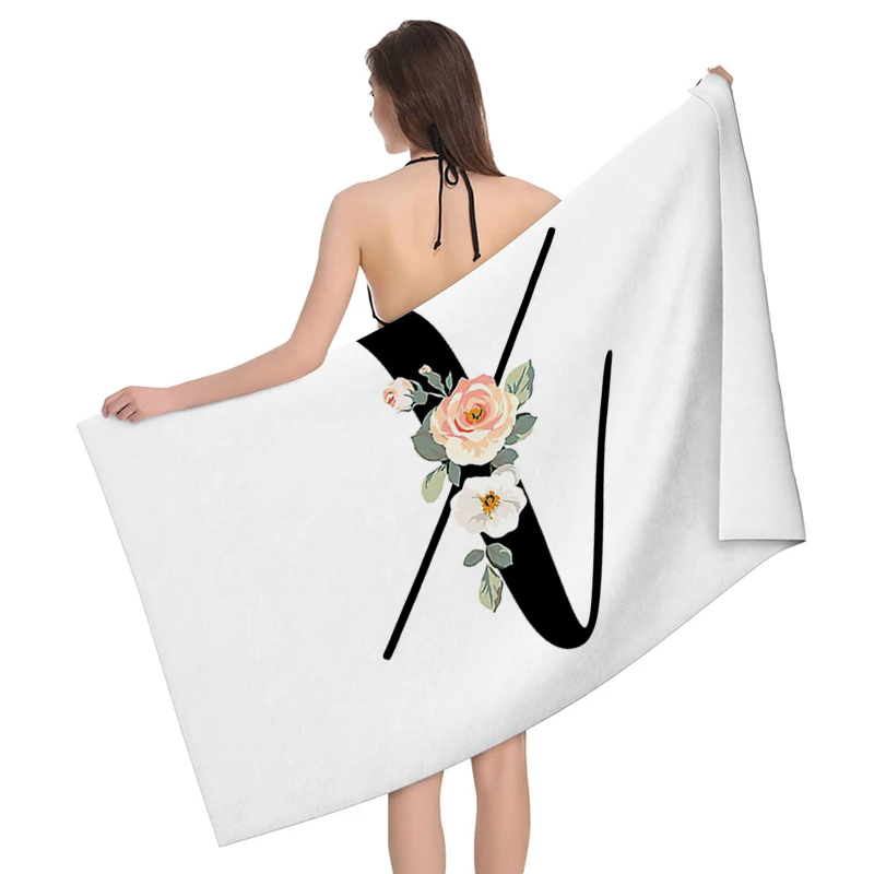 Home bath towels for the body towels bathroom letters and flower quick drying microfiber beach towel man and women large sports