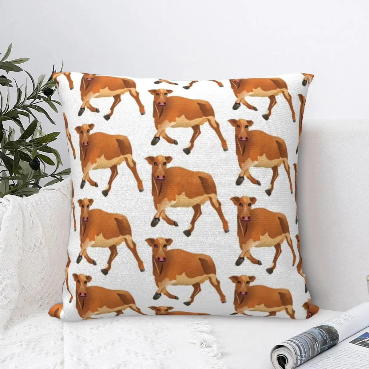 

Running Cow Square Pillowcase Polyester Pillow Cover Velvet Cushion Zip Decorative Comfort Throw Pillow For Home Car