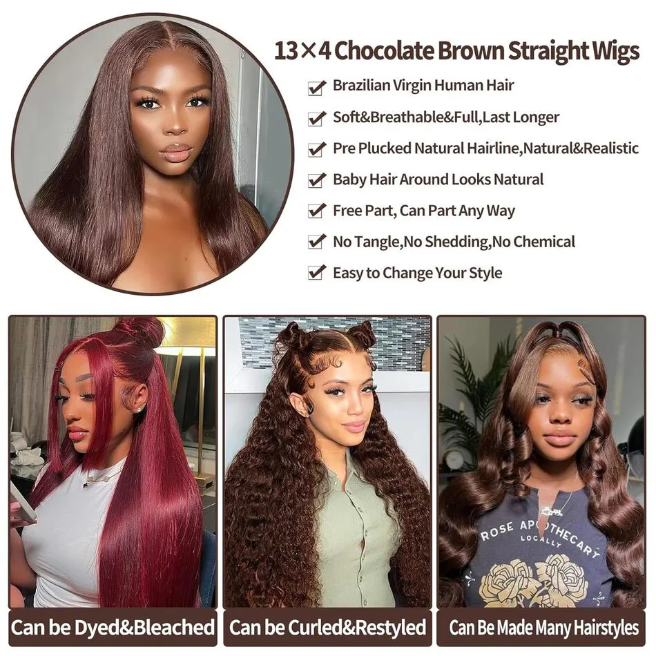 Chocolate Brown Lace Front Wig Human Hair 13x6 Hd Lace Frontal Wig 13x4 Straight Human Hair Wigs Brazilian Hair For Women 5