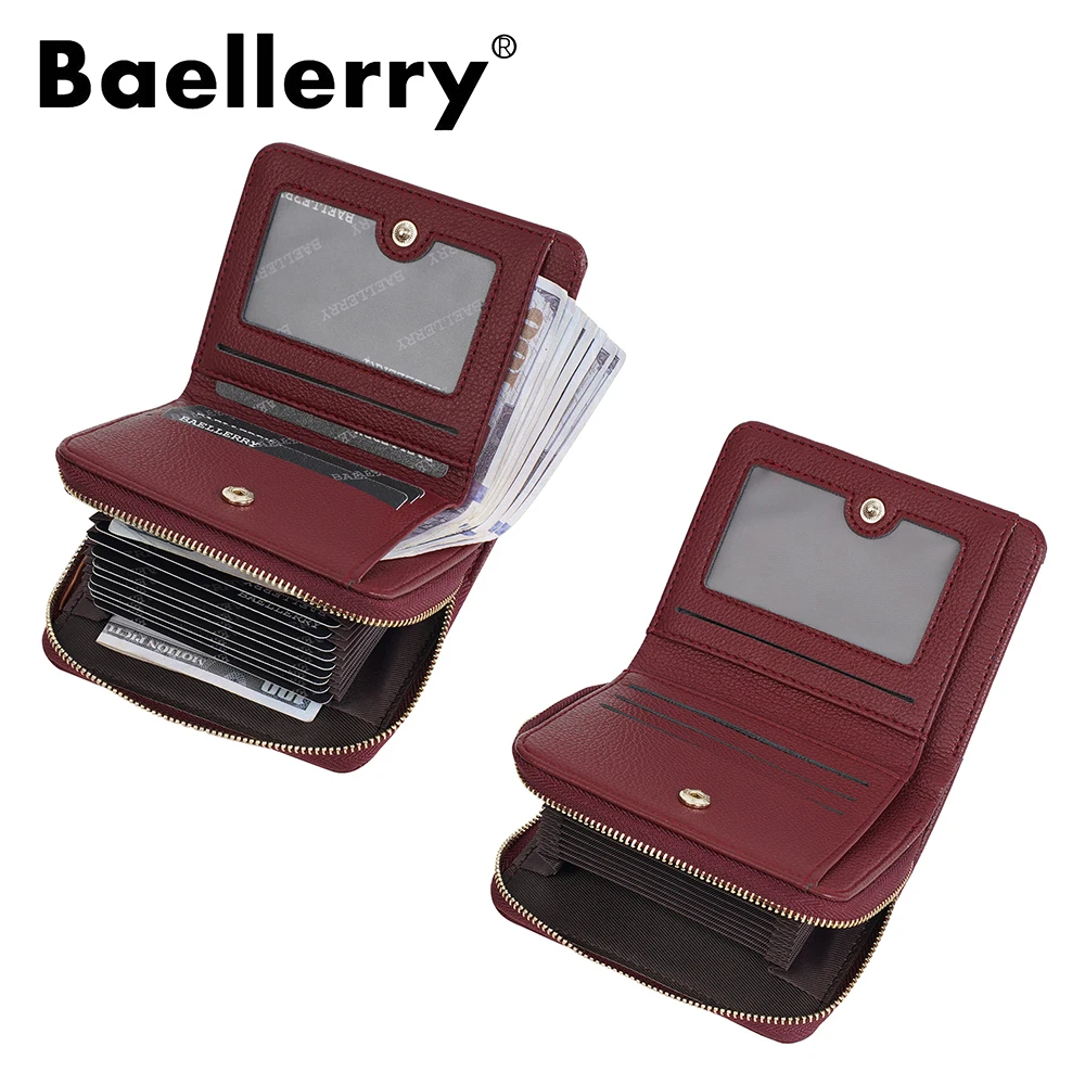 Baellerry Ins Fashion Accordion Card Wallet for Women, Mini Zip Around Purse with ID Window, Luxury Small Money Clip Wallet for