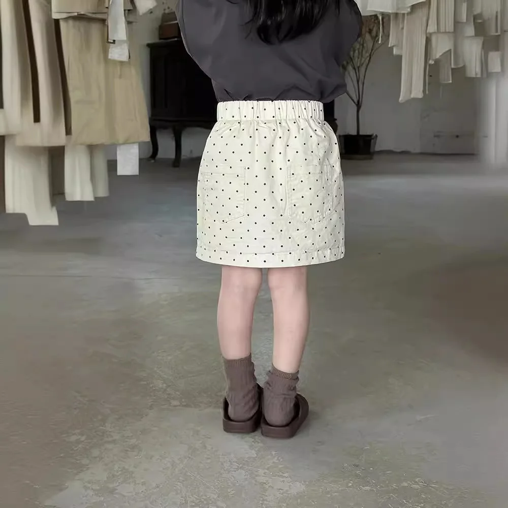 여아용 폴카 도트 가방 짧은 치마, 귀여운 한국 스타일, 여아 종아리 허리 부드러운 안전 바지, 2024 여름 신상