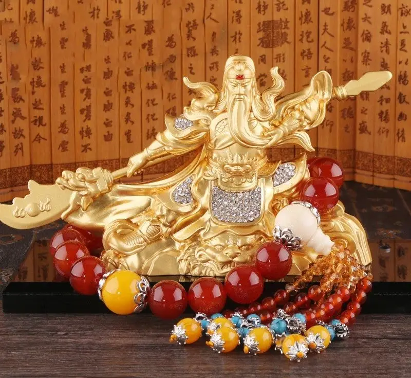 

Chinese Guan Gong Wu God of Wealth Statue Metal Ornaments Feng Shui Crafts Car Perfume Decorations Home Office Desktop Decor
