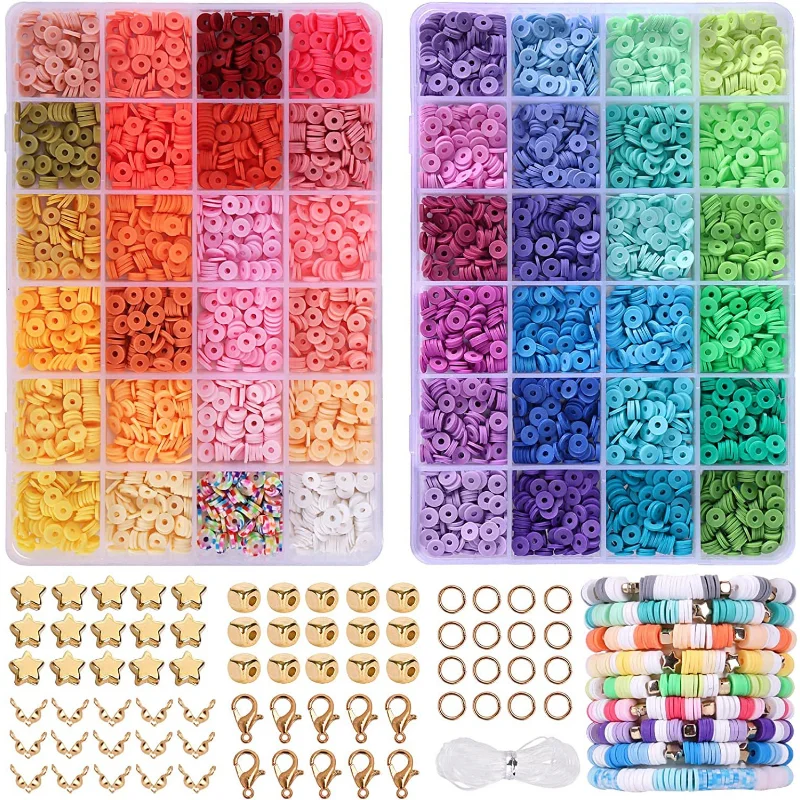 4800pcs Clay Beads for Bracelet Making Kit, 48 Colors Flat Round Clay