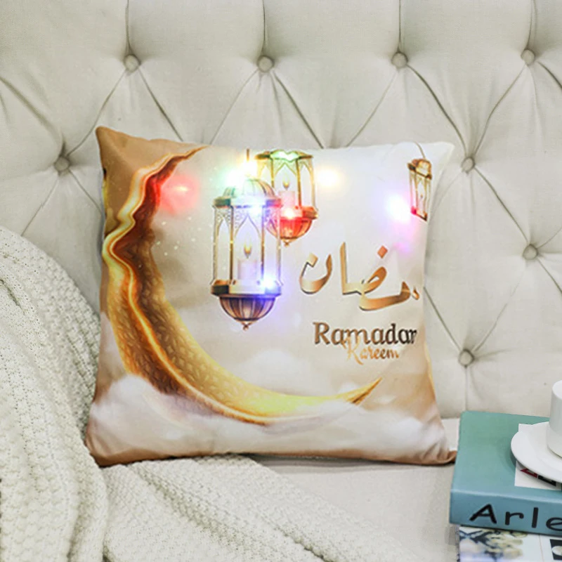 

45x45cm Ramadan Kareem Cushion Pillow Cover Moon Lantern Pattern EID Mubarak Decorations Pillowcase Home Muslim Islamic Supplies