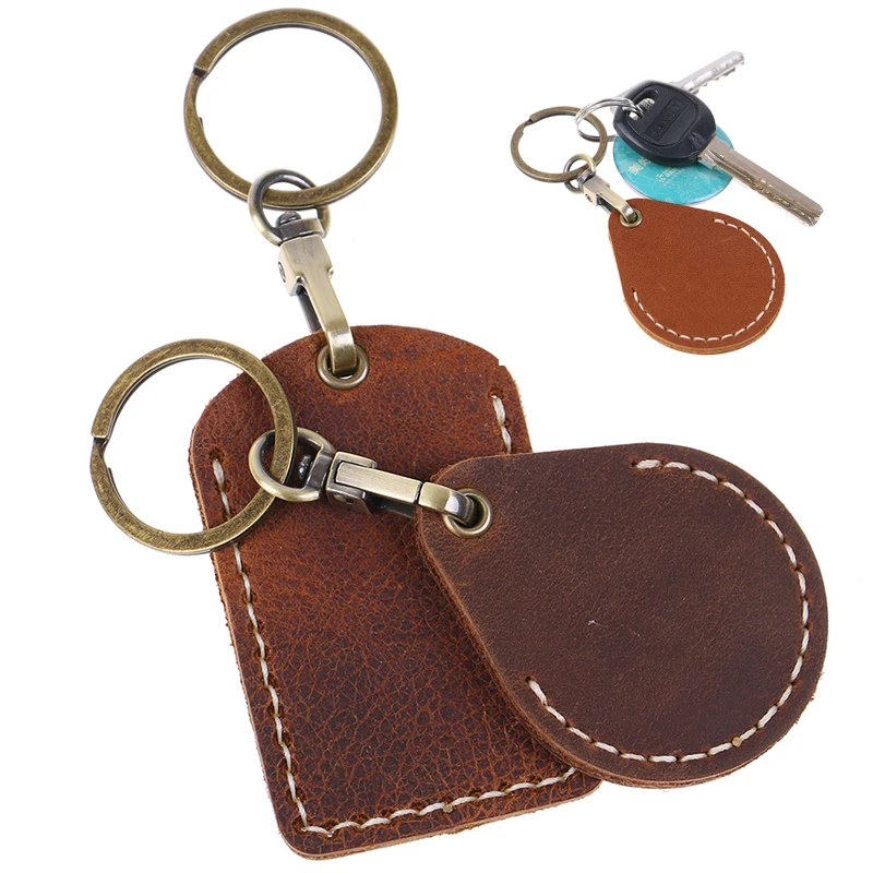 

1PCS Vintage PU Leather Keychain Protective Case Door Lock Access Control Tags Card Bag Key Tag Ring Random