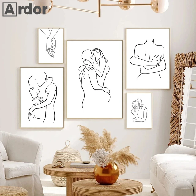 Abstract Lines Woman Face Couple Custom Name Minimalist Wall Art Canvas  Painting And Prints Wall Pictures For Living Room Decor - AliExpress