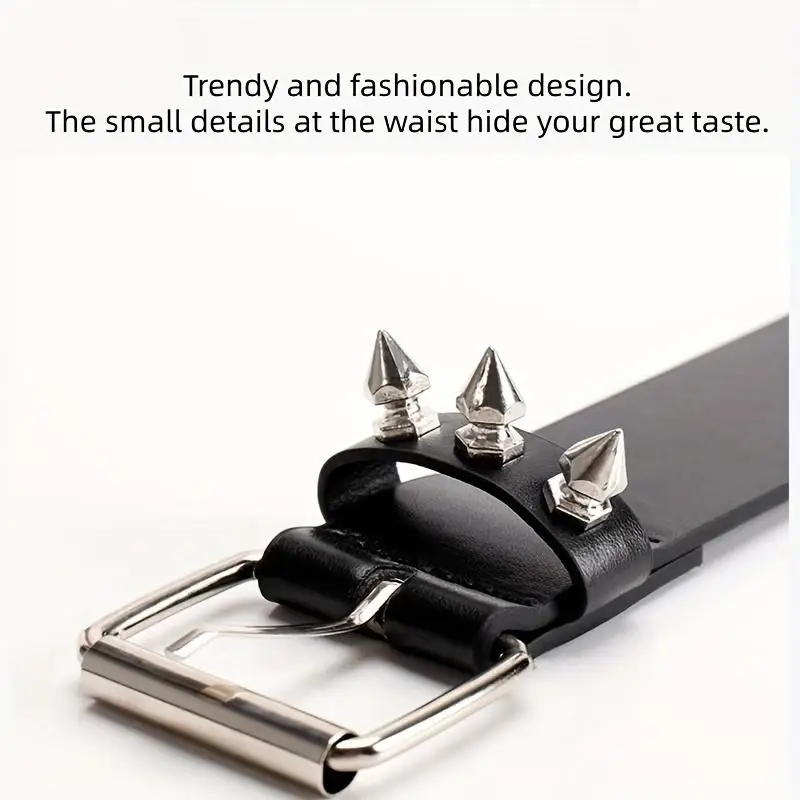 1pc Black Rivet Belt For Women Fashionable Women's Cool Punk Style Rivet Decoration pu Leather Goth Rock Wild Adjustable Belt