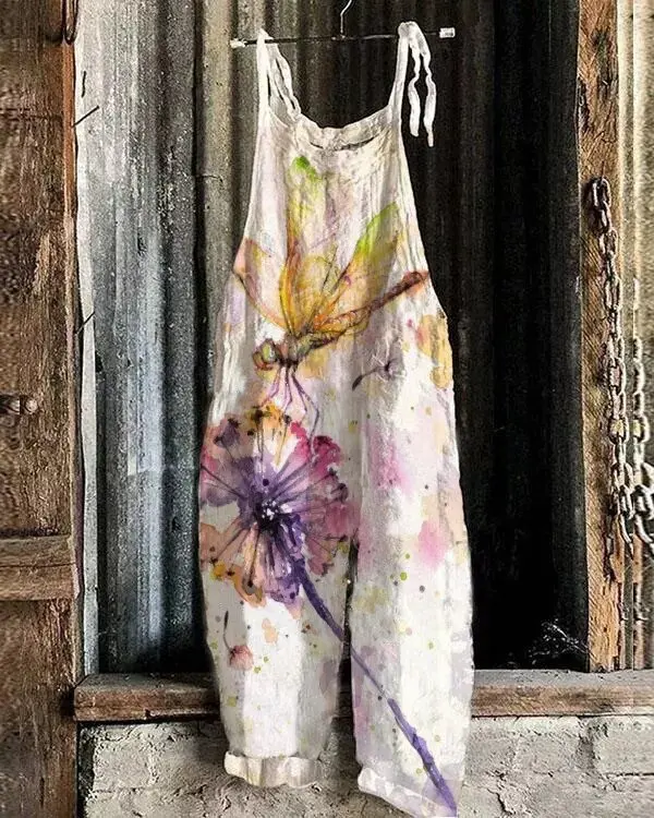 Summer Casual Women Sling Jumpsuits Loose 2022 Retro Playsuits Fashion Print Workwear Tie Dye Wide Leg Pants Women Dropshipping