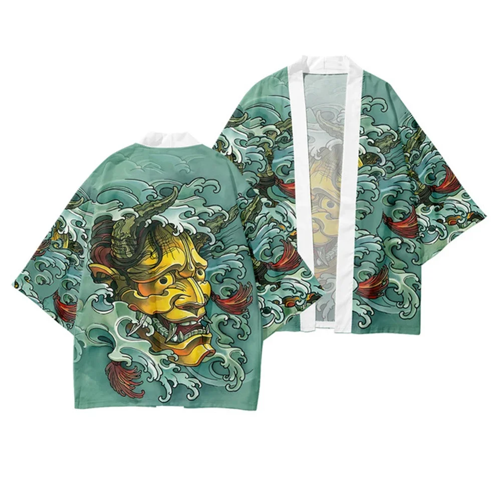 Demon Print Samurai Shirt Kleding Traditionele Haori Kimono Vrouwen Mannen Japanse Anime Streetwear Vest Yukata Cosplay