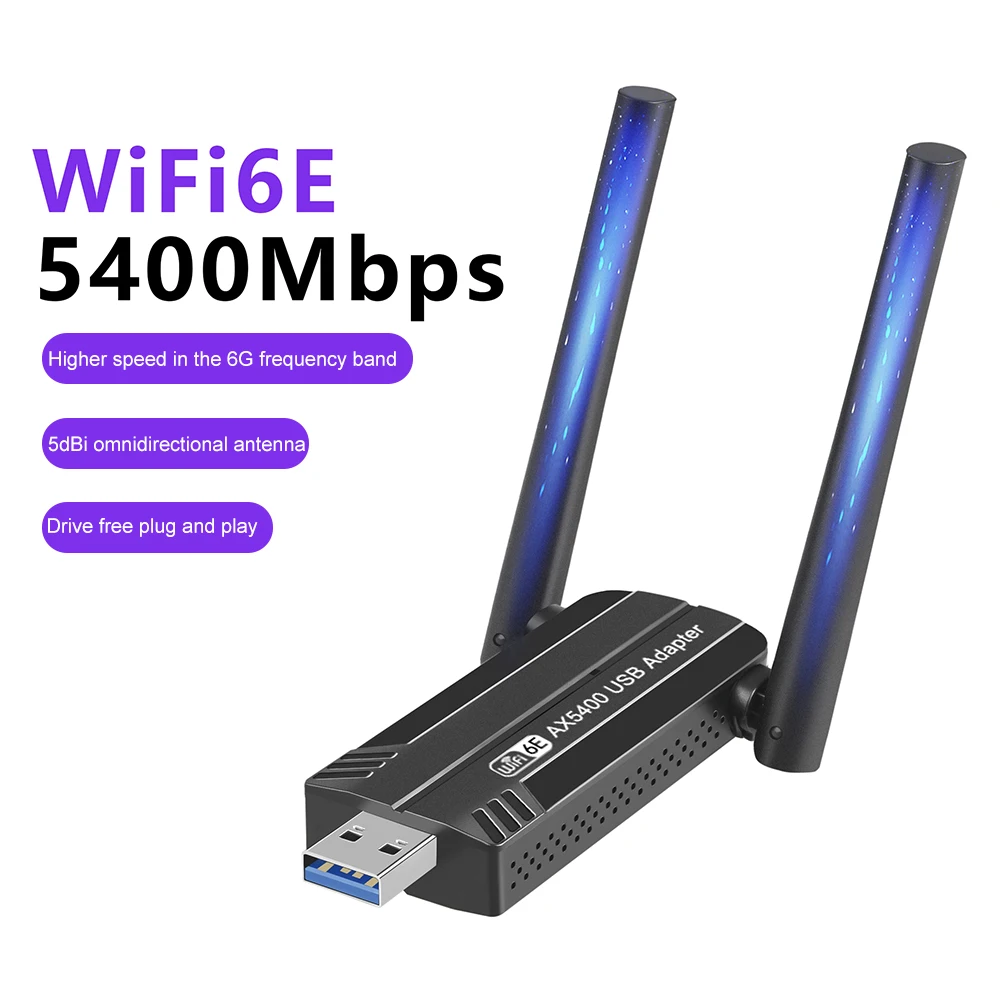 Wifi6E USB WiFi Dongle 5400Mbps Adaptateur USB 3.0 Récepteur Wifi Leicrer  and 2.4G & 5G & 6GHz MU-MIMO Plug and Play pour Windows 10/11 - AliExpress