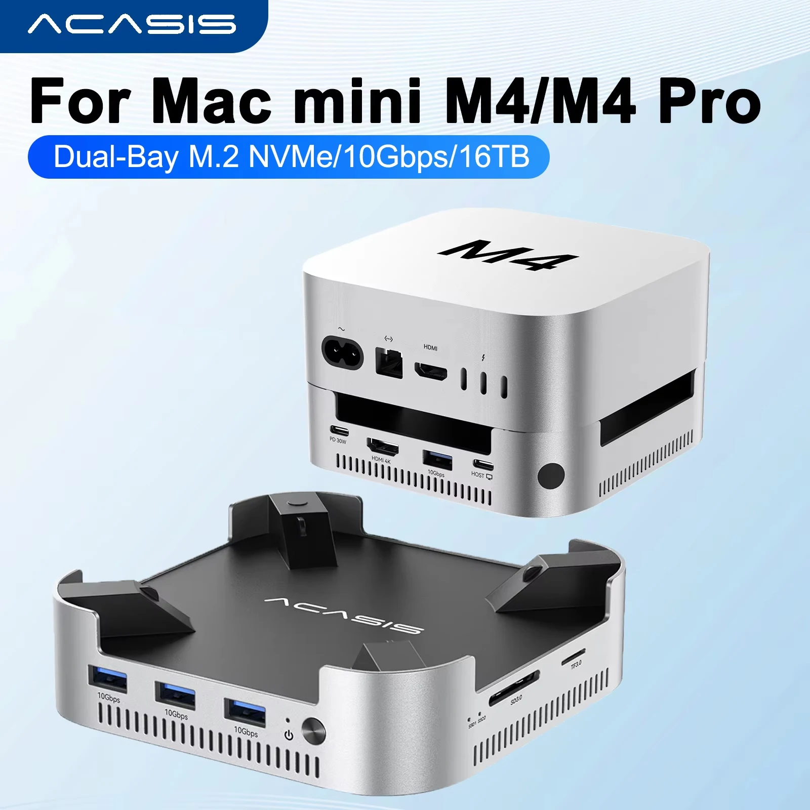 Acasis Mac Mini Docking Station USB C Hub with Dual-bay M.2 NVMe