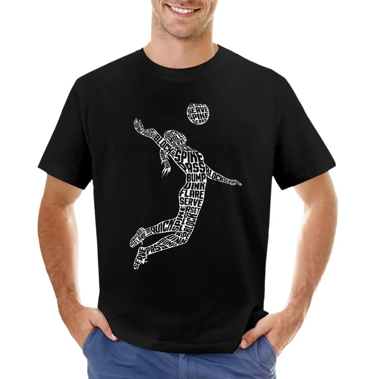 

Volleyball Silhouette Typographic Woman Player T-shirt anime oversized big and tall t shirts for men
