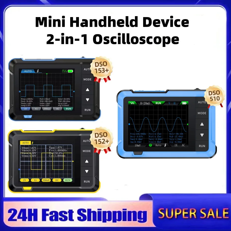 FNIRSI DSO510 DSO153 DSO153 Mini Handheld Digital 2 IN 1 Oscilloscope digital oscilloscope Portable 48MS/s 10MHz Bandwidth Electronic Repair Tool