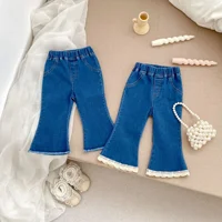 Baby Clothing 2024 Autumn Kids Pants Girls Simple Slim-fit Flare Casual All Match Casual Simple Baby Fashionable Denim Pants 2
