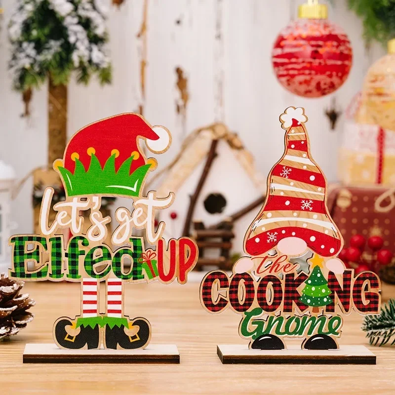 

New Christmas Decorations Creative Lettering Figure Ornaments Christmas Dwarf Lettering Wooden Ornaments