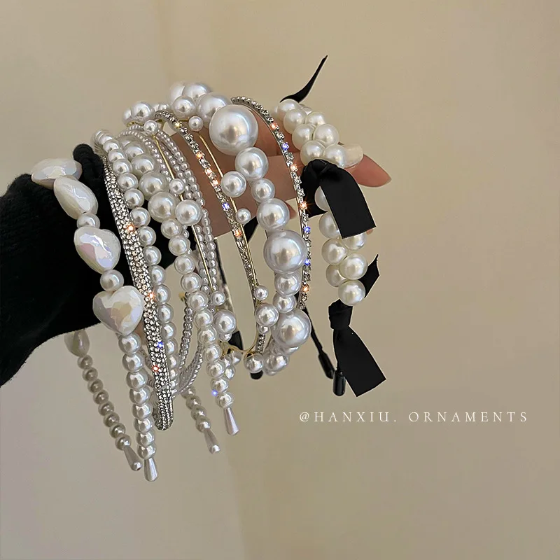 White Pearl Headband French Style Retro Bow Hairband Temperament Sweet Pressed Hairpin For Ladies Hair Accessories Headwear 2023 spring new ol temperament split high waist bow zipper suit pantskirt fashion slim a line short skirt office ladies