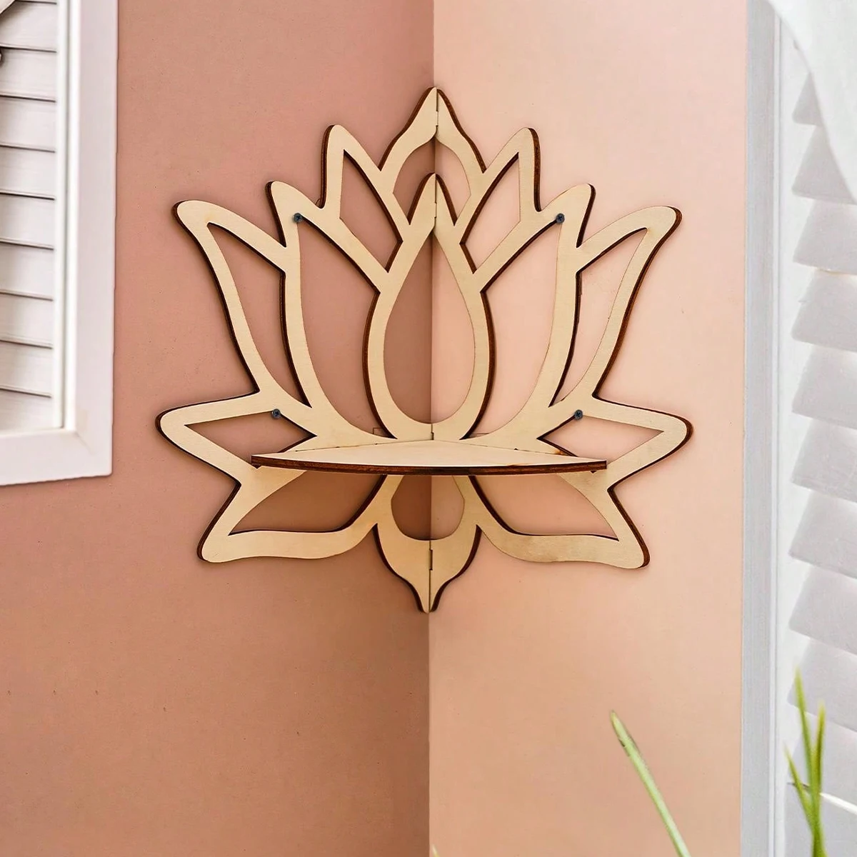1pc, 6.7*11.5inch lotus shape wall decoration pendant, DIY assembly wooden small storage shelf (without nails)