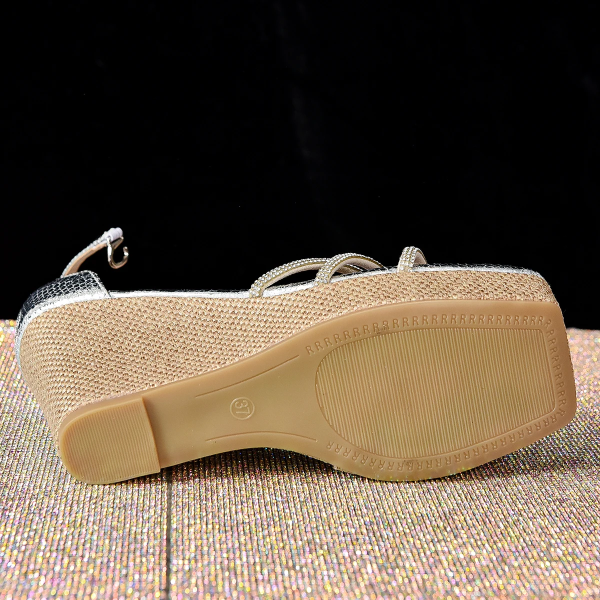 Aphixta Crystal Wedge Sandals Peep Toe Buckle Shoes Woman Platform Fashion Cool Silver Super High Heel Shoes Female Sandals