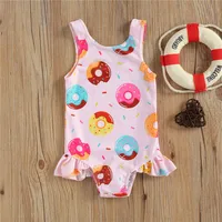 0-36m Baby Girls Bodysuit Bathing Suit Summer Cute Crab Donut Printing Sleeveless Swimwear For Infant Girls 2