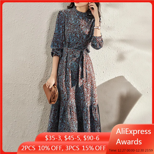 VIMLY Long Sleeve Floral Dress Women 2021 Autumn Elegant Vintage Dresses Office Lady A Line Long Dress Female Vestidos  F8750 1