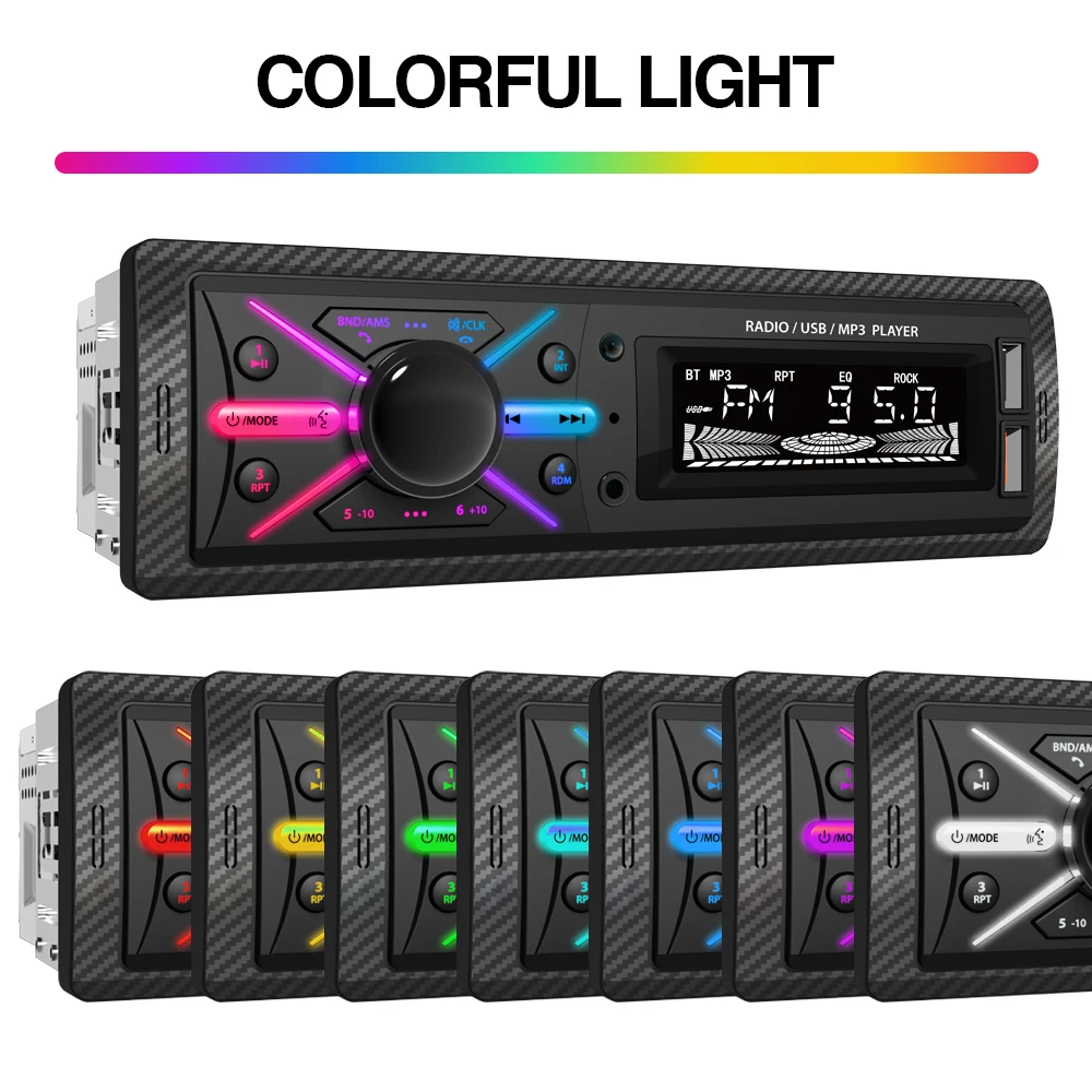 Car Radio 1din Stereo Multimedia MP3 Player Digital Bluetooth FM Audio Music Colorful RGB Light With USB In Dash AUX Input - 3