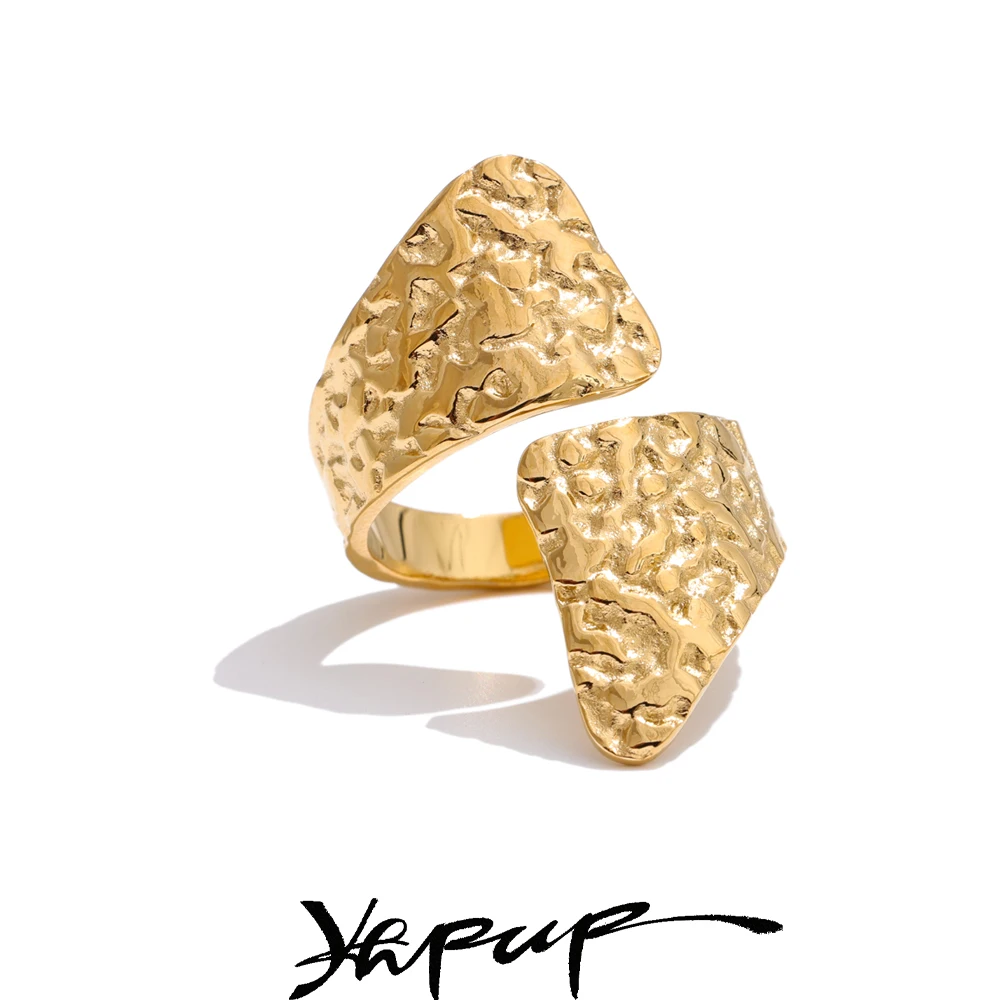 Yhpup Adjustable Stainless Steel Metal Hammer Geometric Ring