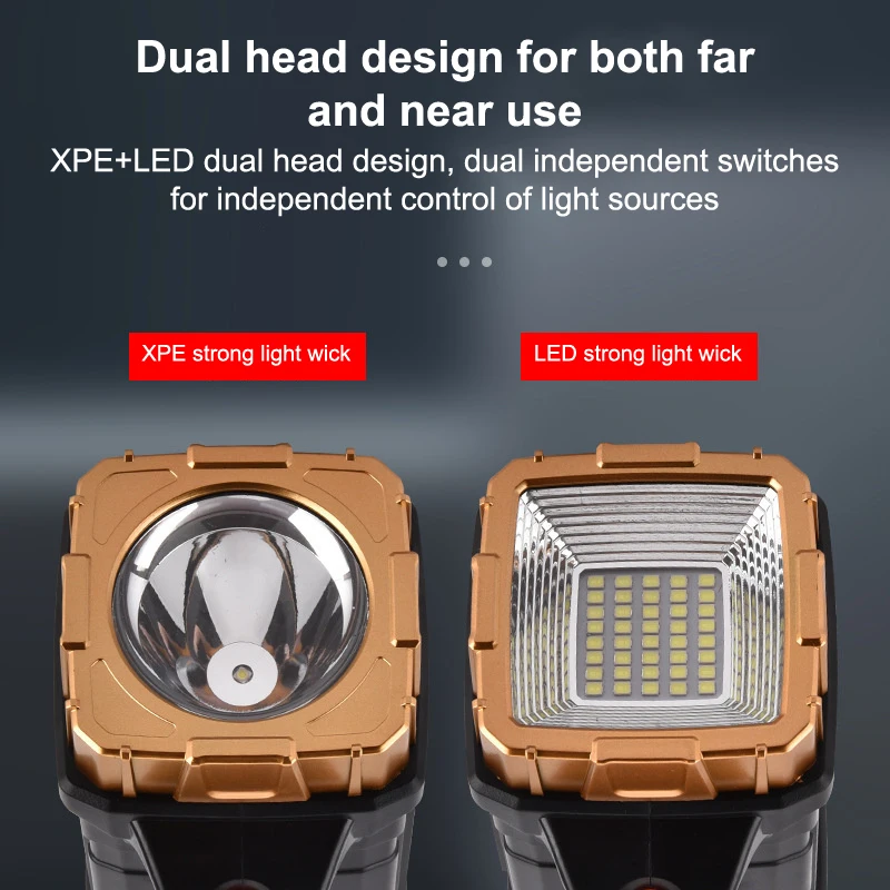 

High-power Solar Rechargeable LED Flashlight Multi-functional Portable Light With Side Light Waterproof Multiple Lighting Modes