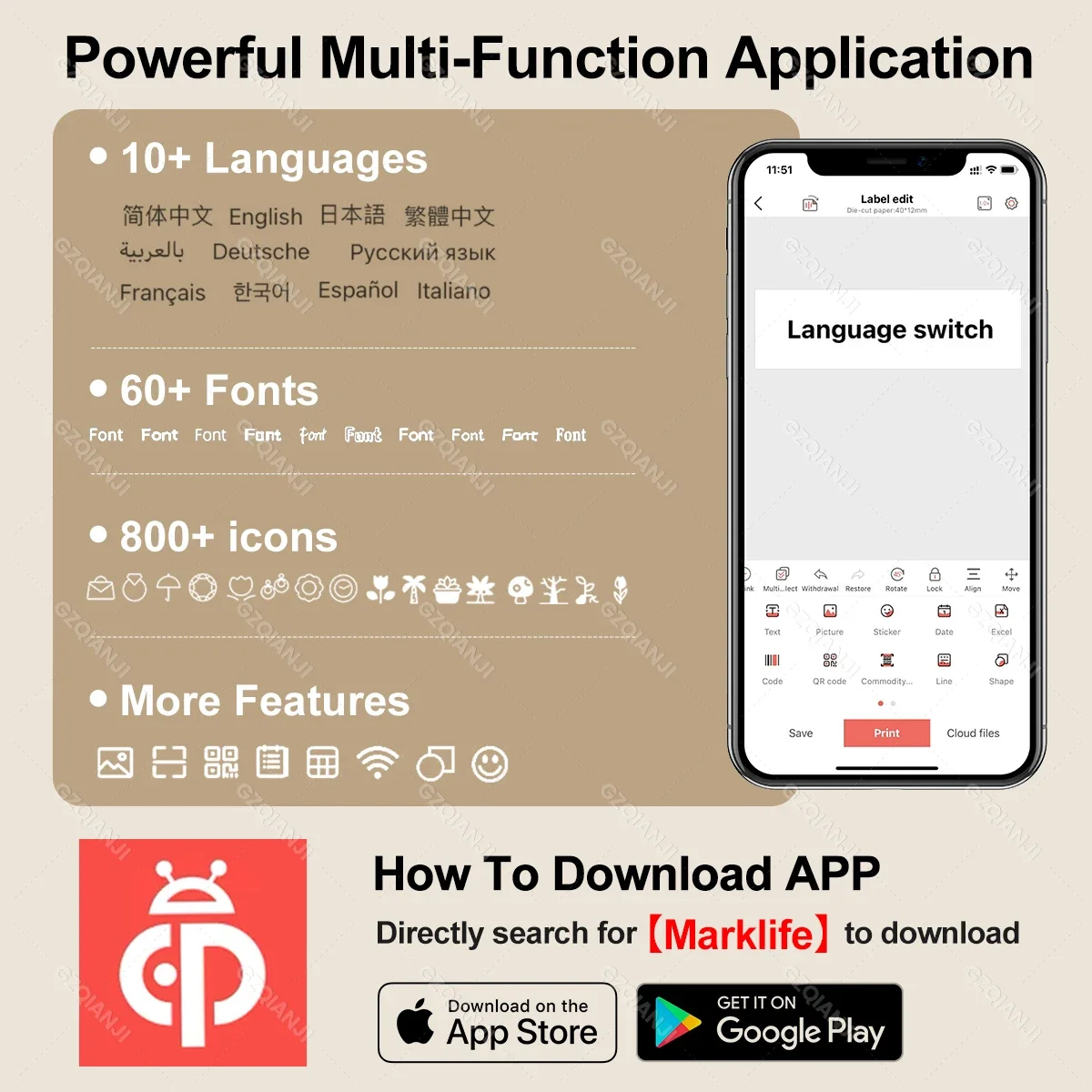 M1 Thermal Label Printer Inkless Printing Sticker Adhesive Paper Roll Wireless Bluetooth Mini Pocket Labeller Maker Storage Bag