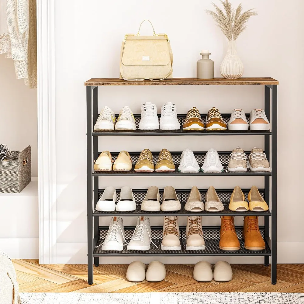 5-Tier Shoe Storage Unit Flat & Slant Adjustable Shoe Organizer Shelf for 16 Pairs, Durable and Stable, Shoes Cabinets 6