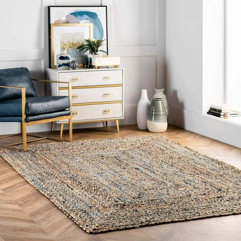 

Jute Rug Denim Natural Jute Braided Rug 90x360CM Reversible Modern Rustic Look