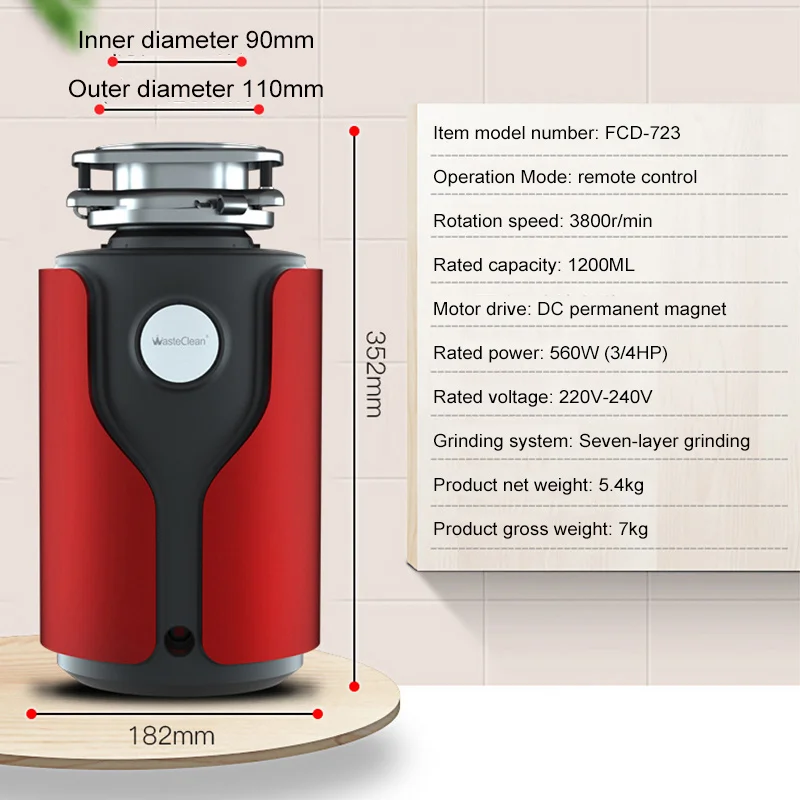 560W Sink Food Waste Disposers 7Layer Grinding Motor Replaceable Sink Outer 114mm 140mm 160mm 180mm Stainless Steel Food Grinder 3