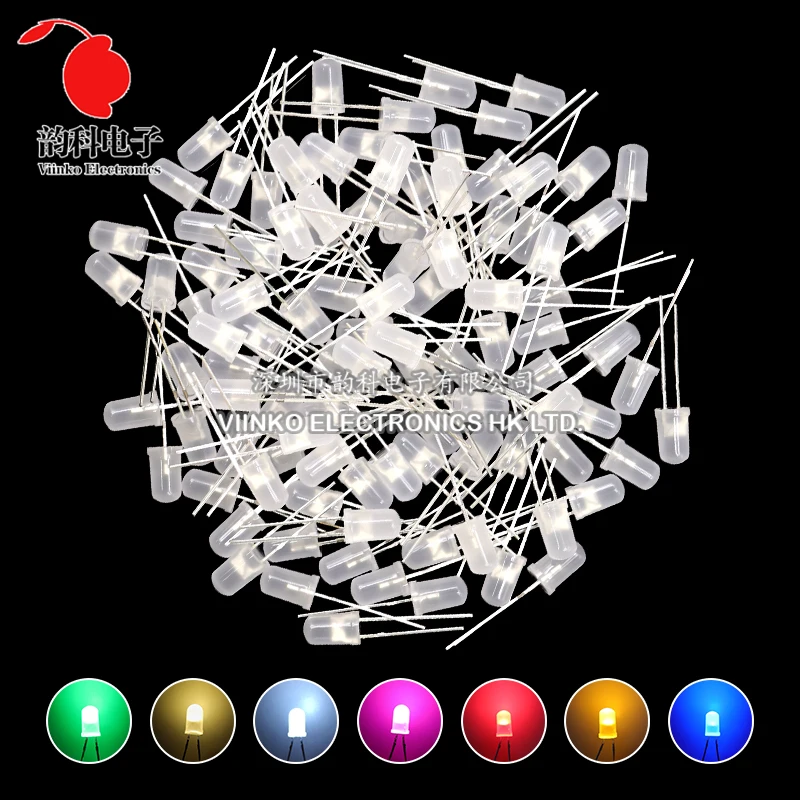 LED Diode 5mm F5 Assorted Kit White Green Red Blue Yellow Orange Pink Purple Warm White DIY Light Emitting 100pcs