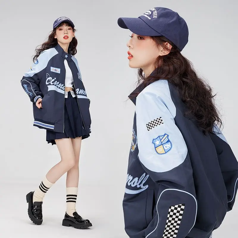 

Fashion Sanrio Clothing Kawaii Cinnamonroll American Style BF Wind Biker Punching Tops Cute Beauty Autumn Winter Loose Jacket