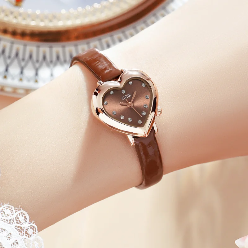 

New Love Shaped Dial Small Watch for Women Luxury Brand Original Waterproof Ladies pu Leather Quartz Clock Gift for Girlfriend