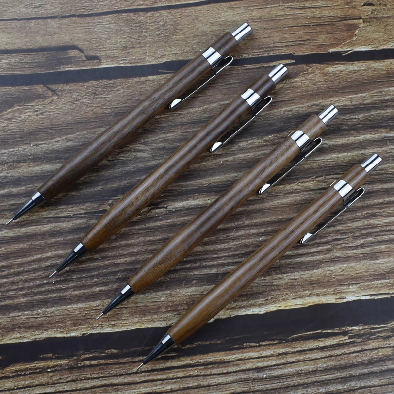 Wooden Mechanical Pencil 0.5mm Automatic Pen For Office School Nature Walnut Wood Drawing Writing Traditional Chinese Stationery 3