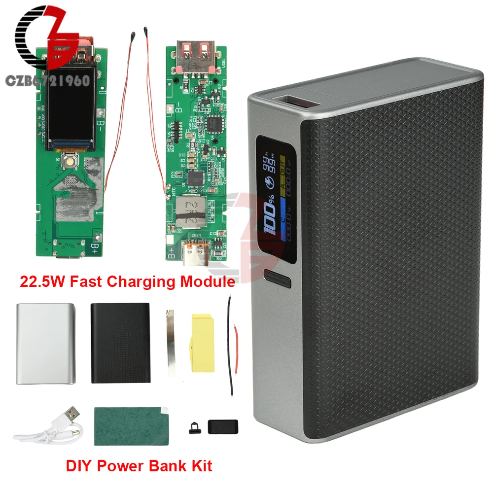 Modulo di ricarica rapida da 22,5 W Custodia per batteria 21700 Kit Power Bank fai-da-te Tipo-C + Interfaccia USB Scheda di protezione carica di alimentazione portatile