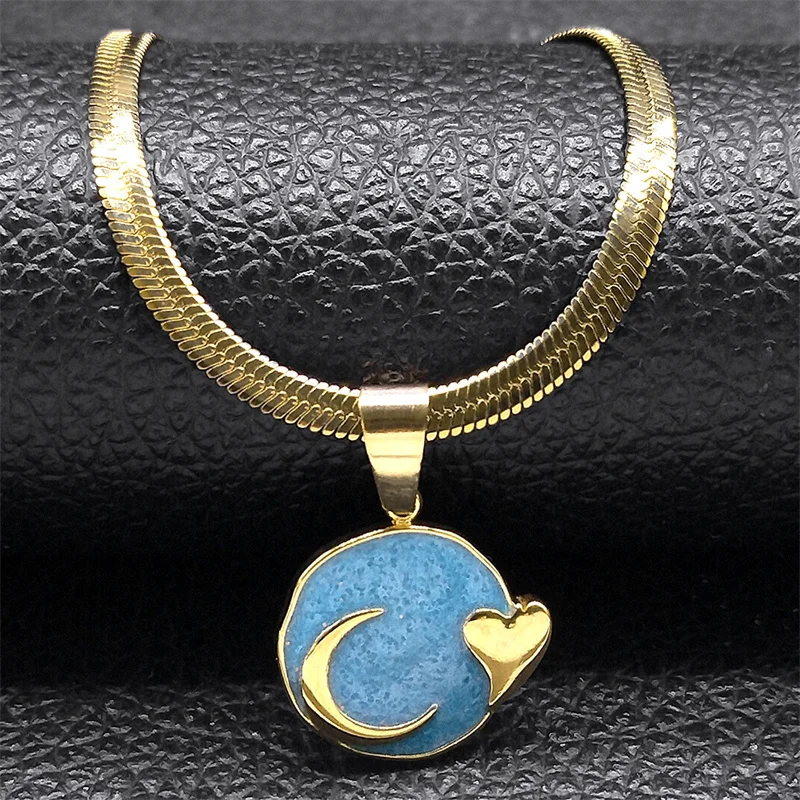Mond Herz Emaille Lava Anhänger Halskette für Frauen Koreanische Edelstahl Gold Farbe Schlüsselbein Kette Halsketten Schmuck NZZZ397S04 – Detail 8