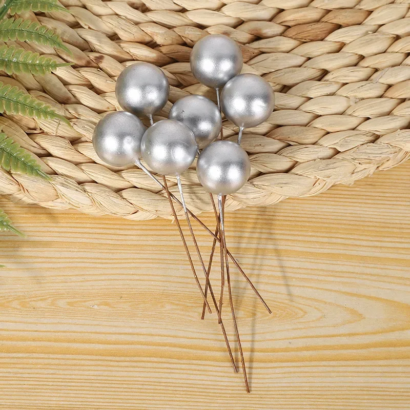 

50pcs Artificial Berries Gold Silver Red Cherry Stamen Mini Fake Flowers Pearl Beads for DIY Christmas Party Craft Decoration