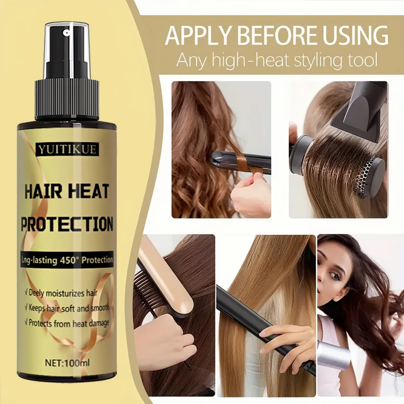 Hair heat protection spray, long-lasting protection up to 450 degrees, deeply moisturizes hair, making it soft and smooth.