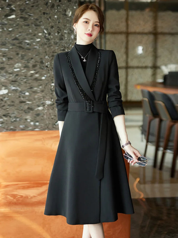 2023 New Elegant Temperament Business Jacket Fall and Winter Long-sleeved Solid Color Women's Casual Fashion in the Long Coat