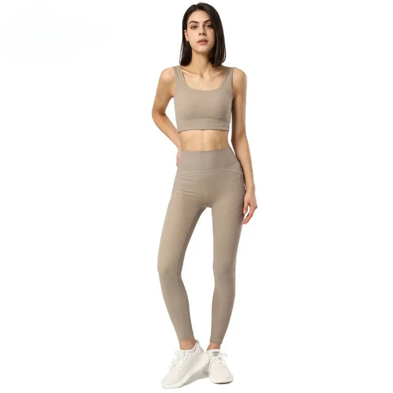 

AL0lulu Ribbed Yoga Cropped Pants Women's Beautiful Buttocks Peach Design High Waist Tuck Abdomen is suitable for fitness