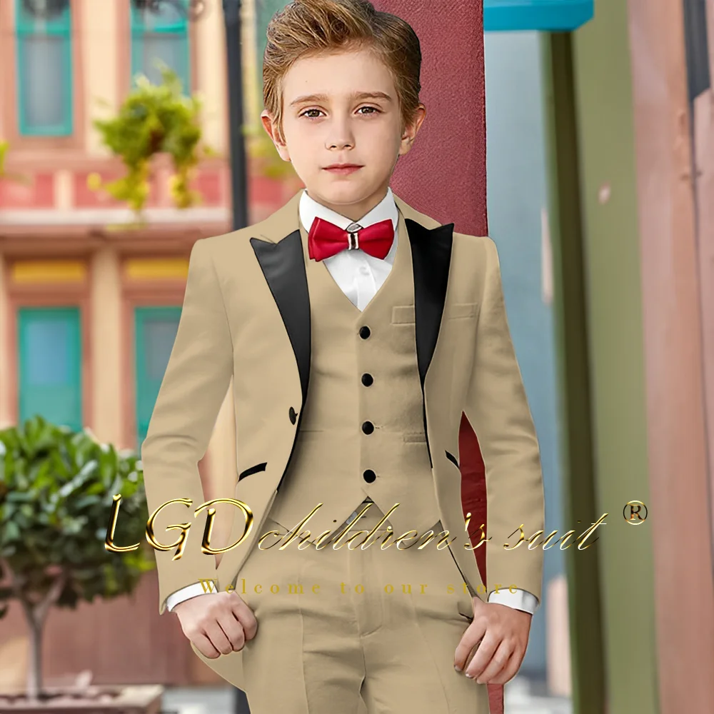 Boys Formal Suit Set Tuxedo Jacket Pants Vest 3 Piece