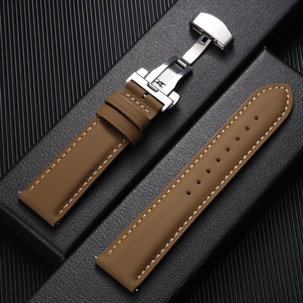 Luxury Calfskin Leather Watchband with Butterfly Buckle - Casual Business Replacement Strap